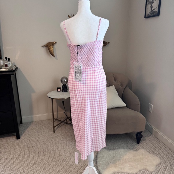 NWT Realisation Par Elsa Silk Midi Dress in Pink Gingham Size Medium M - Picture 8 of 11